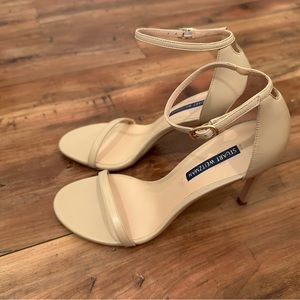 NWT STUART WEITZMAN Nudistsong Strap Nude Stiletto Sandals LEATHER size 8